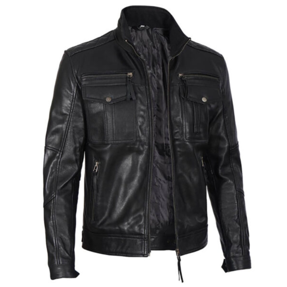 Men’s Cafe Racer Leather Black Jacket