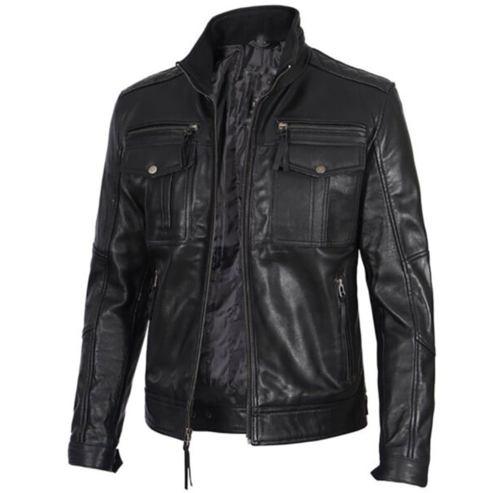 Men’s Cafe Racer Leather Black Jacket