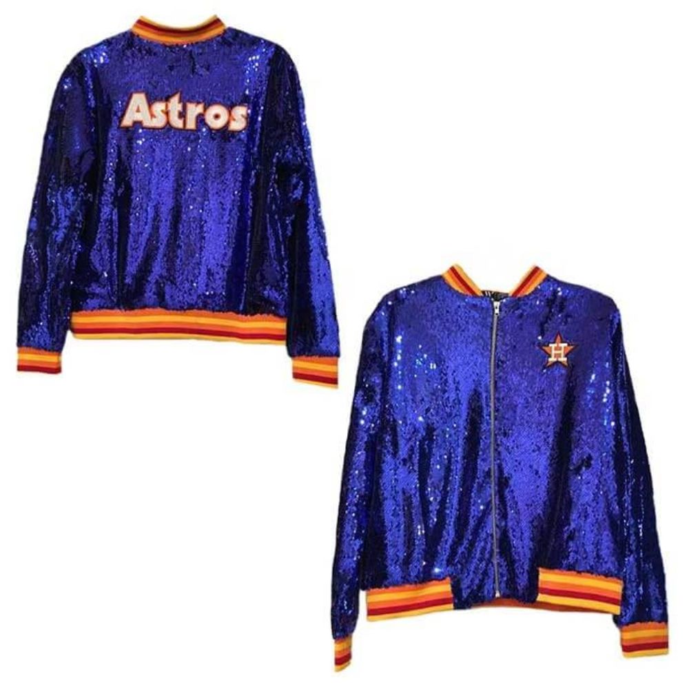 Astros Sequin Jacket Houston Baseball Team Glitter Blue Jacket