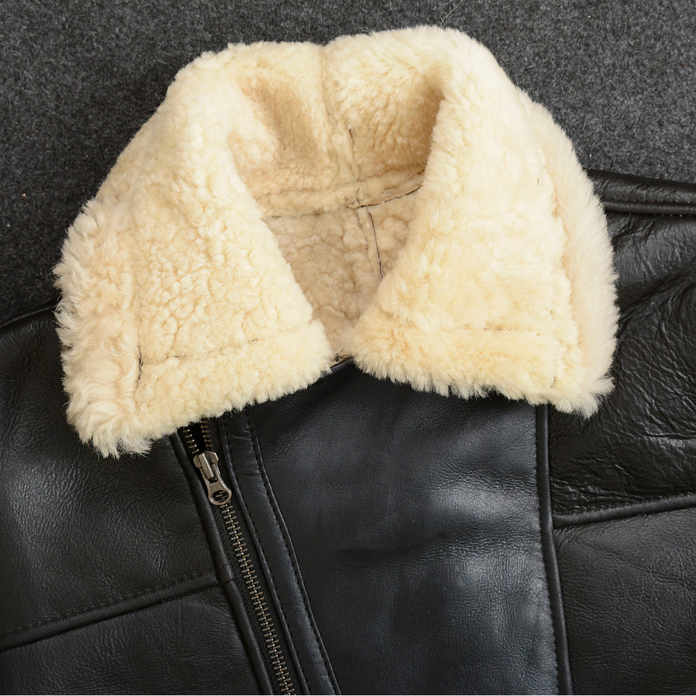 Black Quilted Leather Shearling Fur Jacket