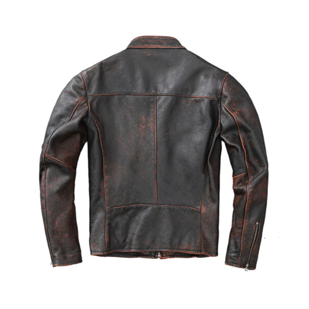 Men’s Black Distressed Retro Leather Cafe Racer Jacket