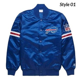 Mens Blue and Red 90's Buffalo Satin Starter Jacket – STYLO ZONE