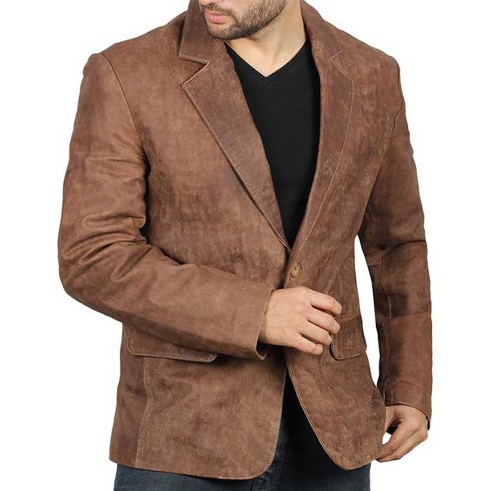 Brown Leather Blazer Men's